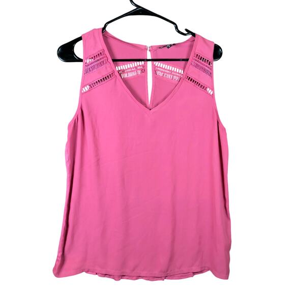 Express Womens Blouse Berry V Neck Sleeveless Flowy Slit Accents Medium - Picture 1 of 12